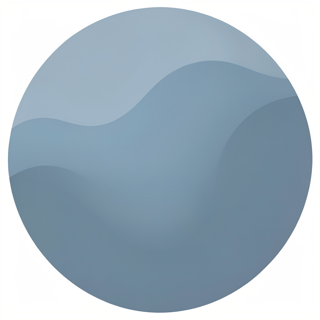Abstract circular portrait placeholder in muted blue-grey tones, no identifiable person